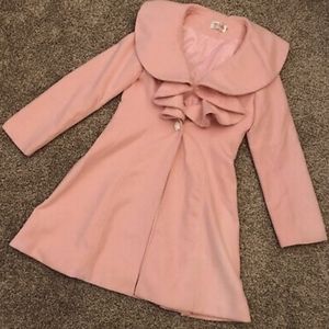 Pink coat with ruffle detail